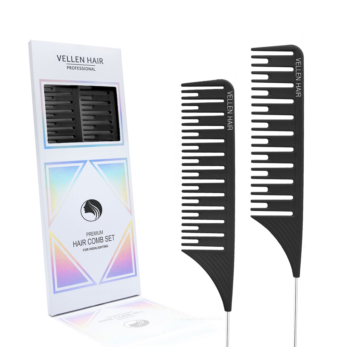 Vellen Rat Tail Comb Highlight Black 2pc