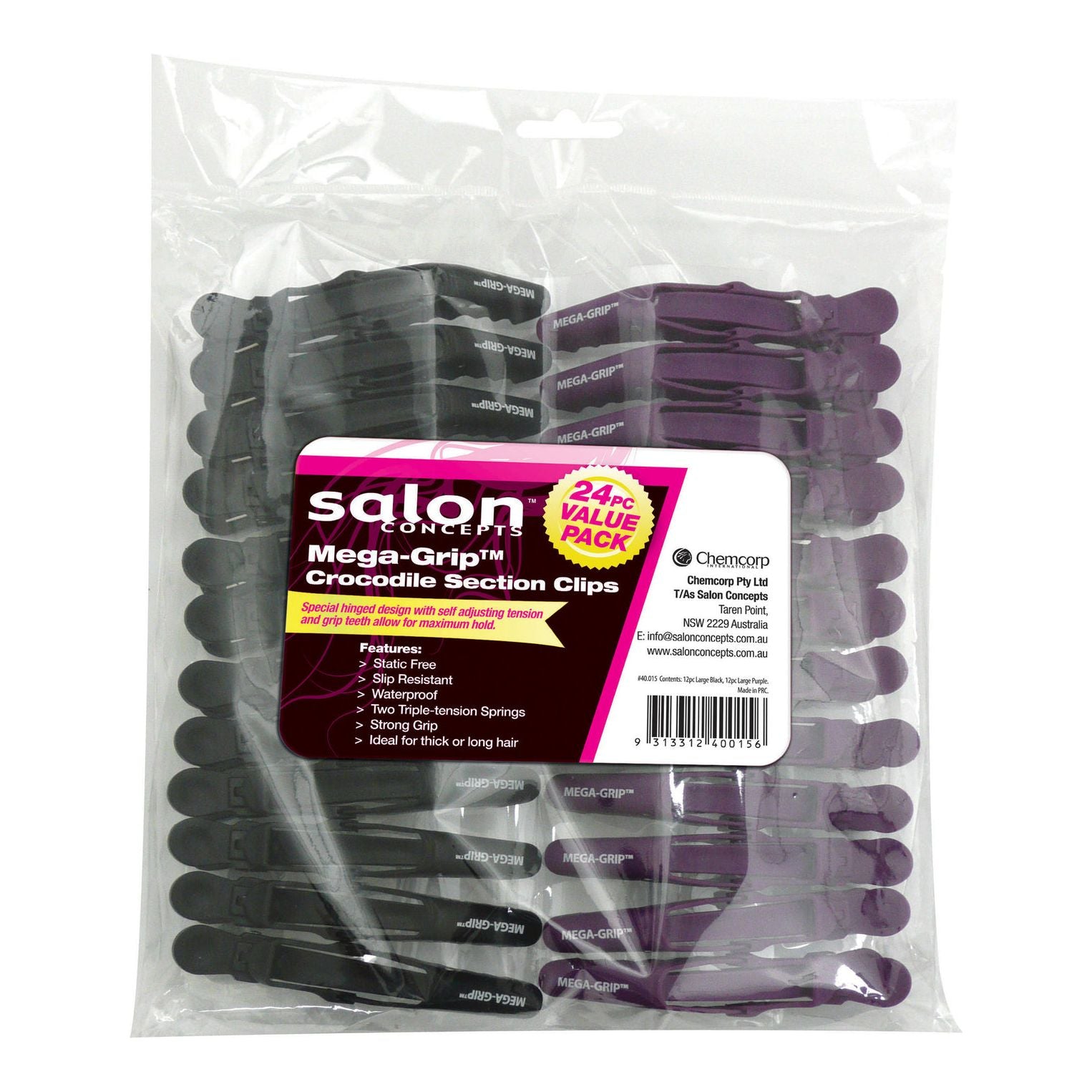 Cricket Mega Grip Croc Clips Black/Purple 24pk