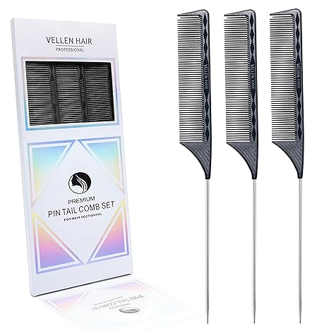 Vellen Hair Rat Tail Comb Highlighting 3pc Black/Blue/Black