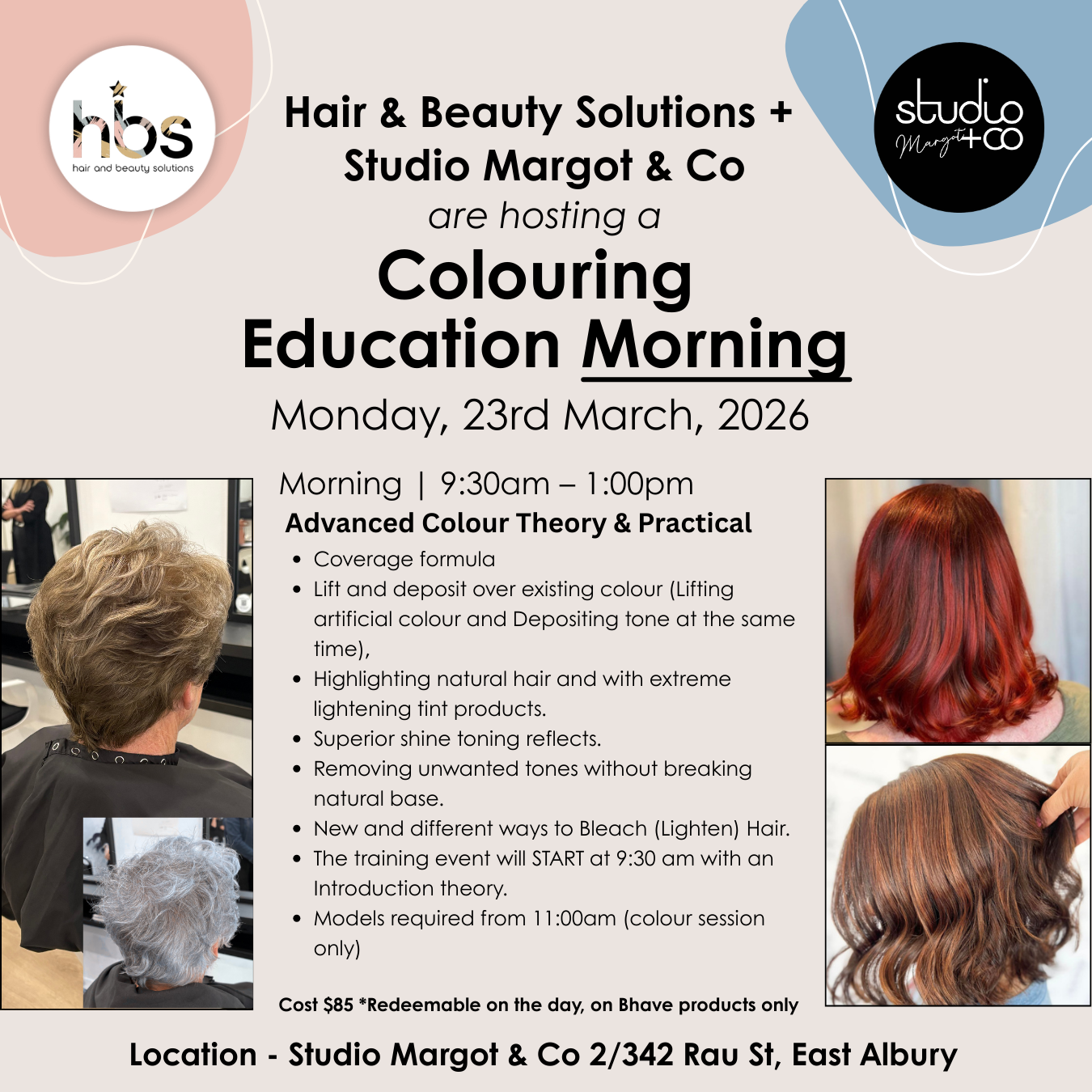 HBS Colouring & Smoothing Education Day, Morning or Afternoon Sessions, Monday 23rd March 2026