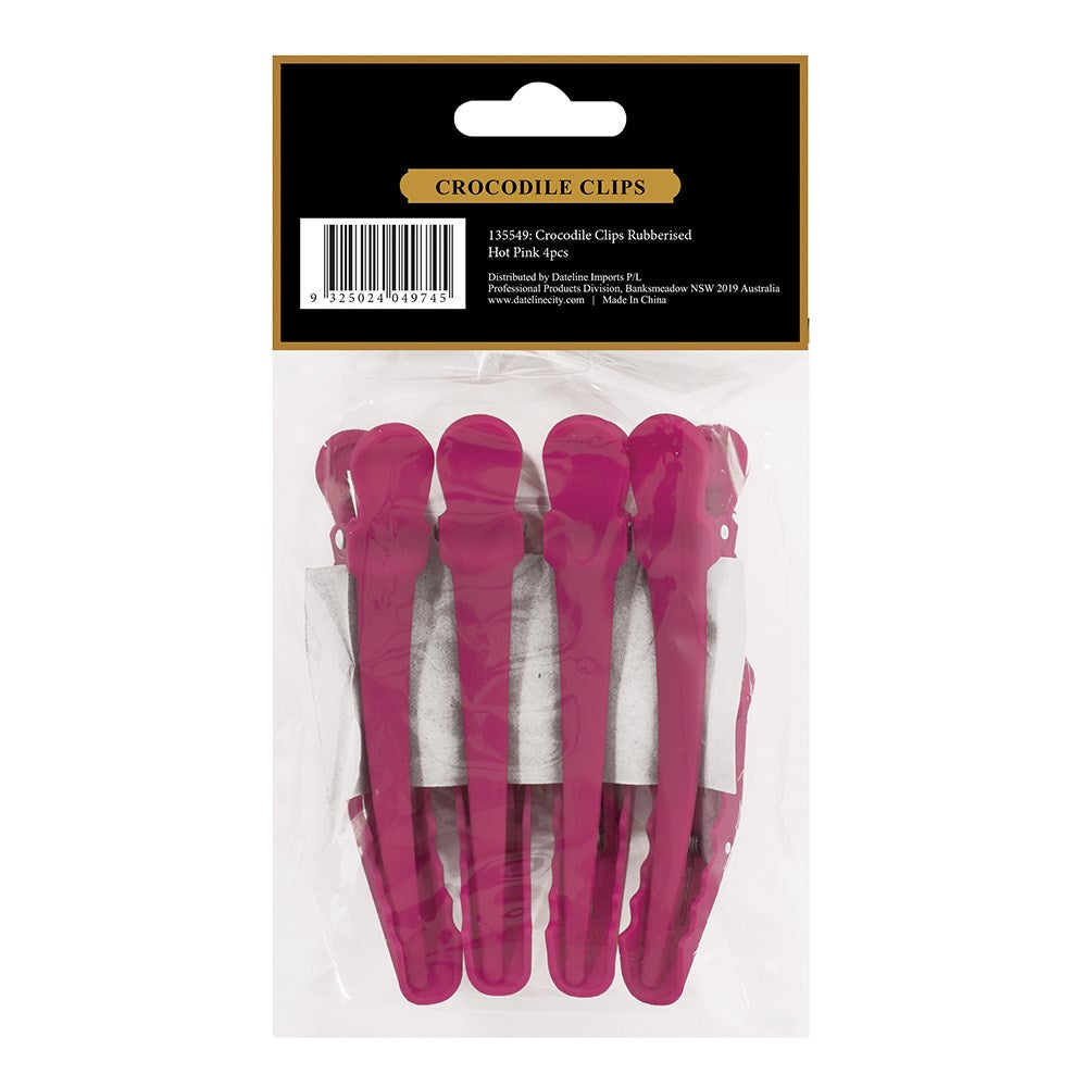 999 Crocodile Clip Rubberised 4pc Hot Pink