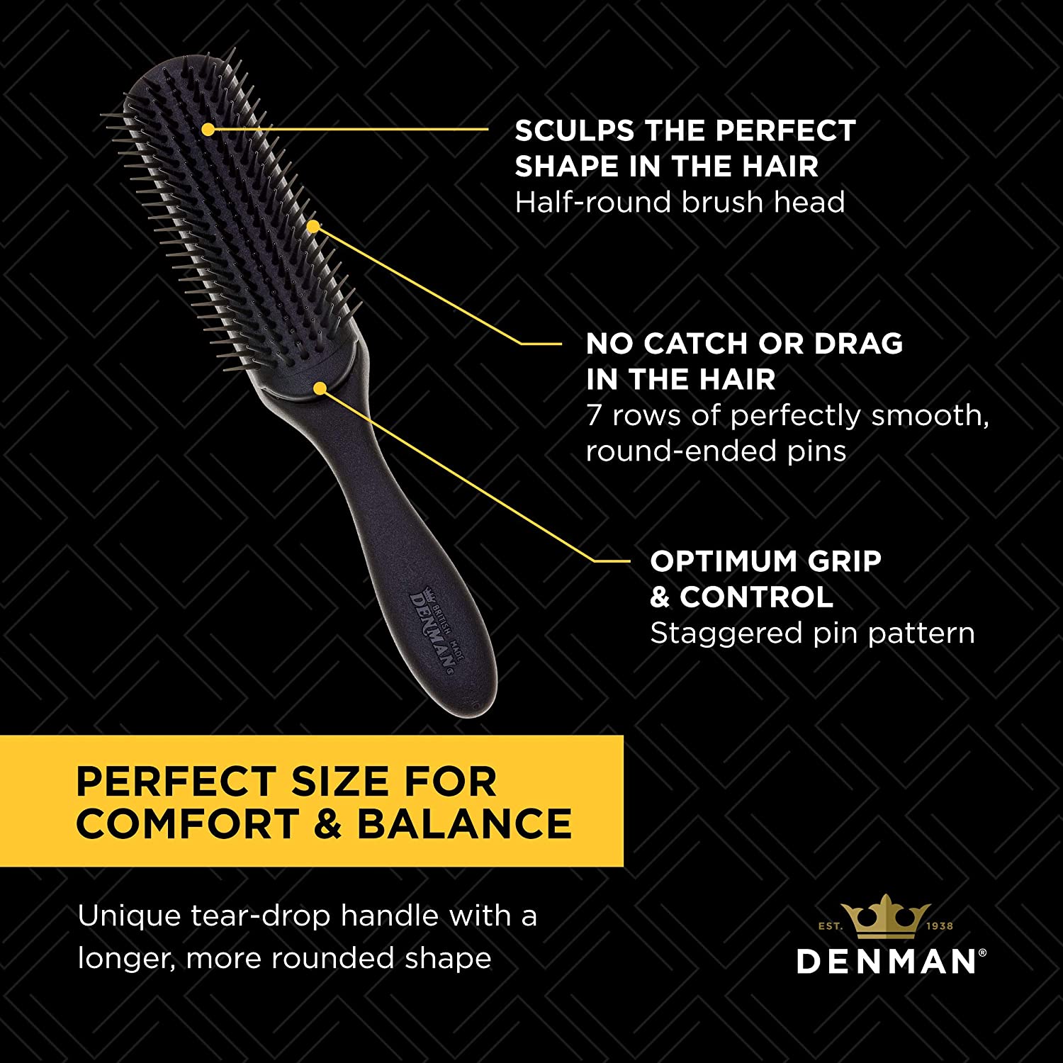 Denman D3 Classic Long Styler 7 Row Black Brush