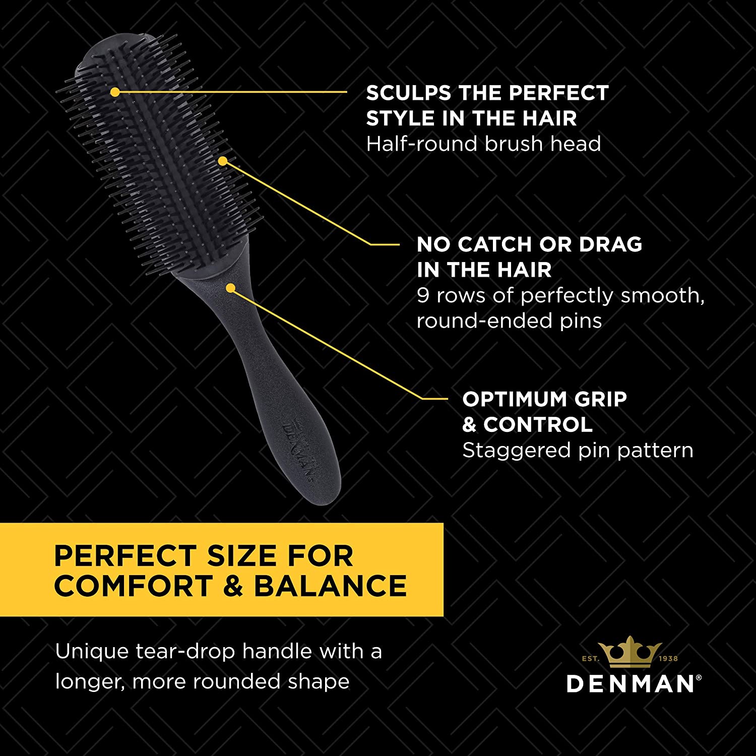 Denman D4P Classic Large Styler 9 Row Black Brush