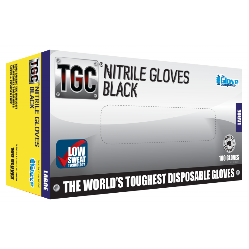 TGC Black Nitrile Gloves Box 100