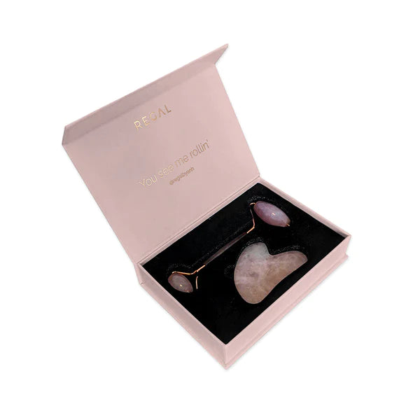 Regal by Anh Rose Quartz Facial Roller & Gua Sha Sculpting Tool Set