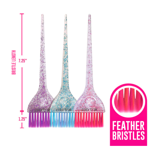 Colortrak  Multicolor Glitter Brush Trio Feather Bristles