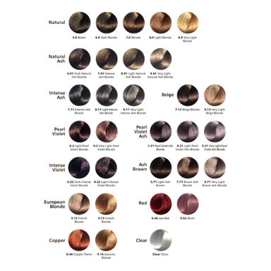 Hi lift true shades colour chart for hair colouring.